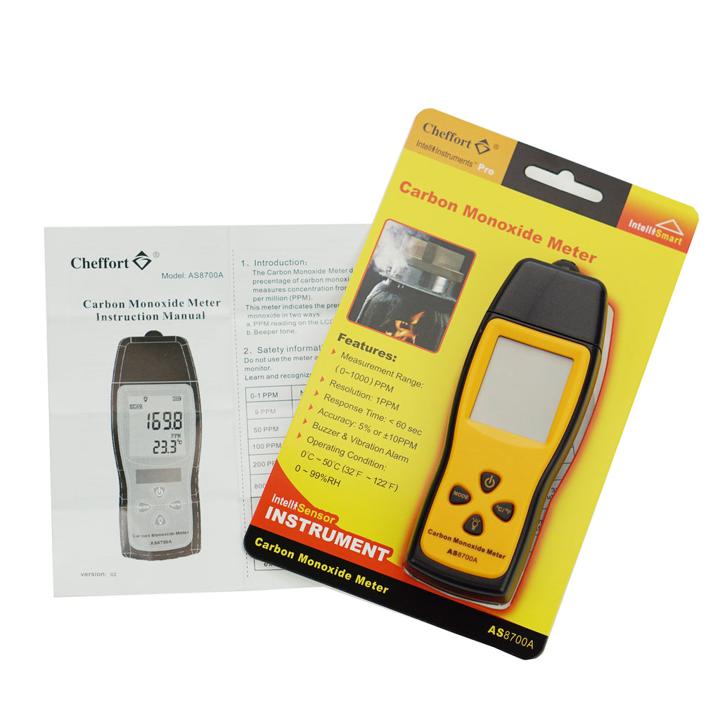 Handheld Carbon Monoxide Meter, Portable CO Gas Detector, Gas Tester with 0～1000ppm Range, 1PPM Resolution(Battery NOT Included)